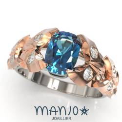 Cration d'une bague en or blanc et or rose, diamants et spinelle