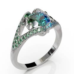 Cration d'une bague unique au design raffine pierre bleu-verte
