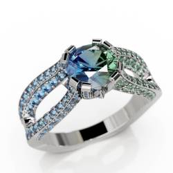 Cration d'une bague unique pierre du bleu au vert