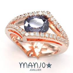 Cration Manjo joaillerie unique pierre grise et or rose